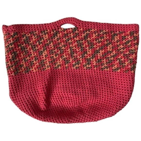 Handmade Crochet Pink Rainbow Tote Purse Bag Sack Hand Crafted Multi Color - Picture 1 of 11